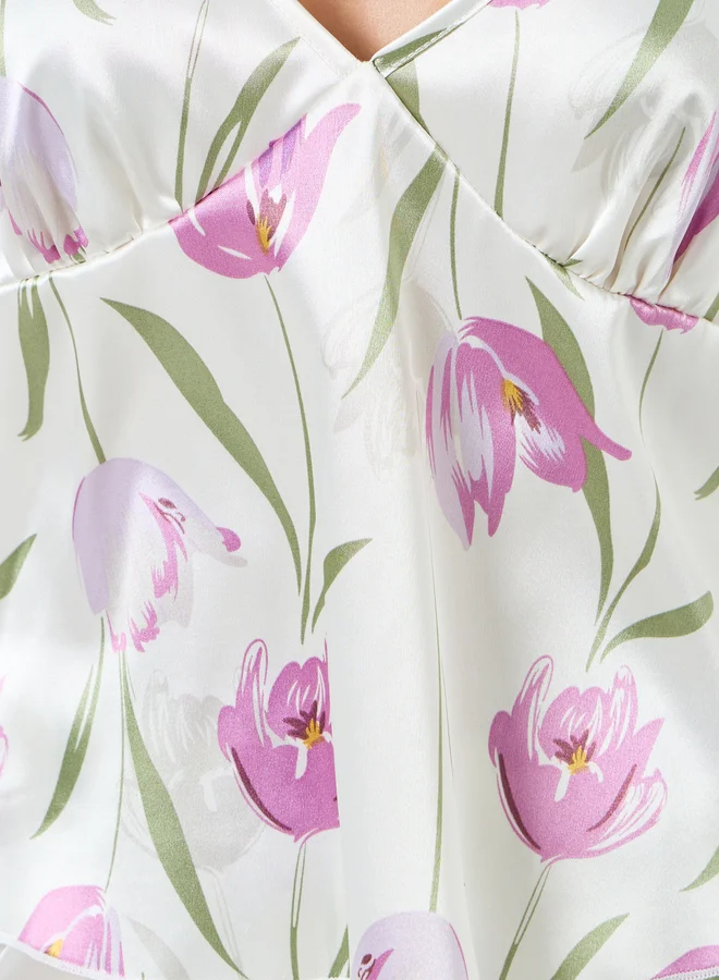 تايك تو طقم بيجامة نسائي كامي بطبعة زهور